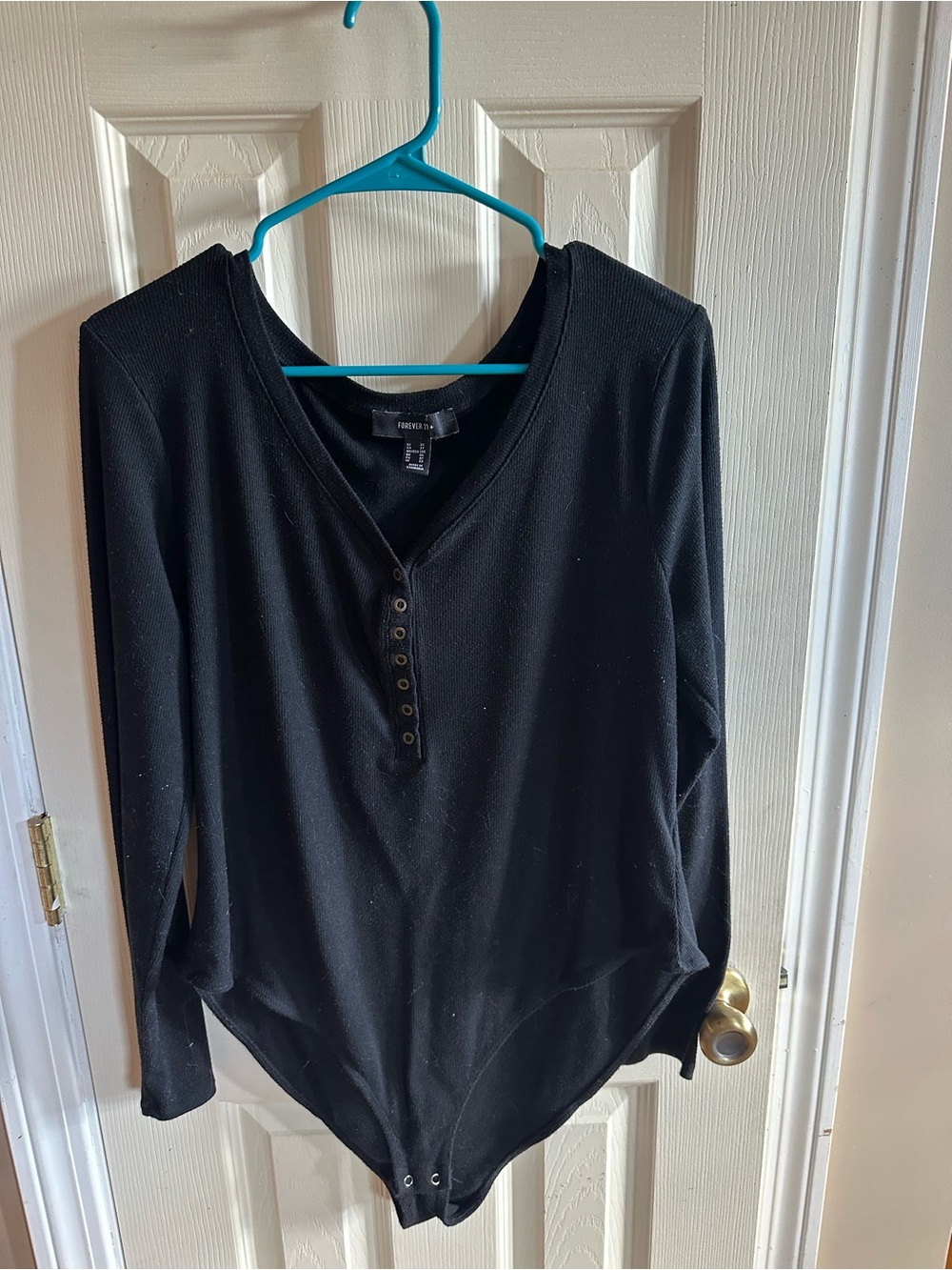 Forever 21 Black Long-Sleeve Henley Bodysuit